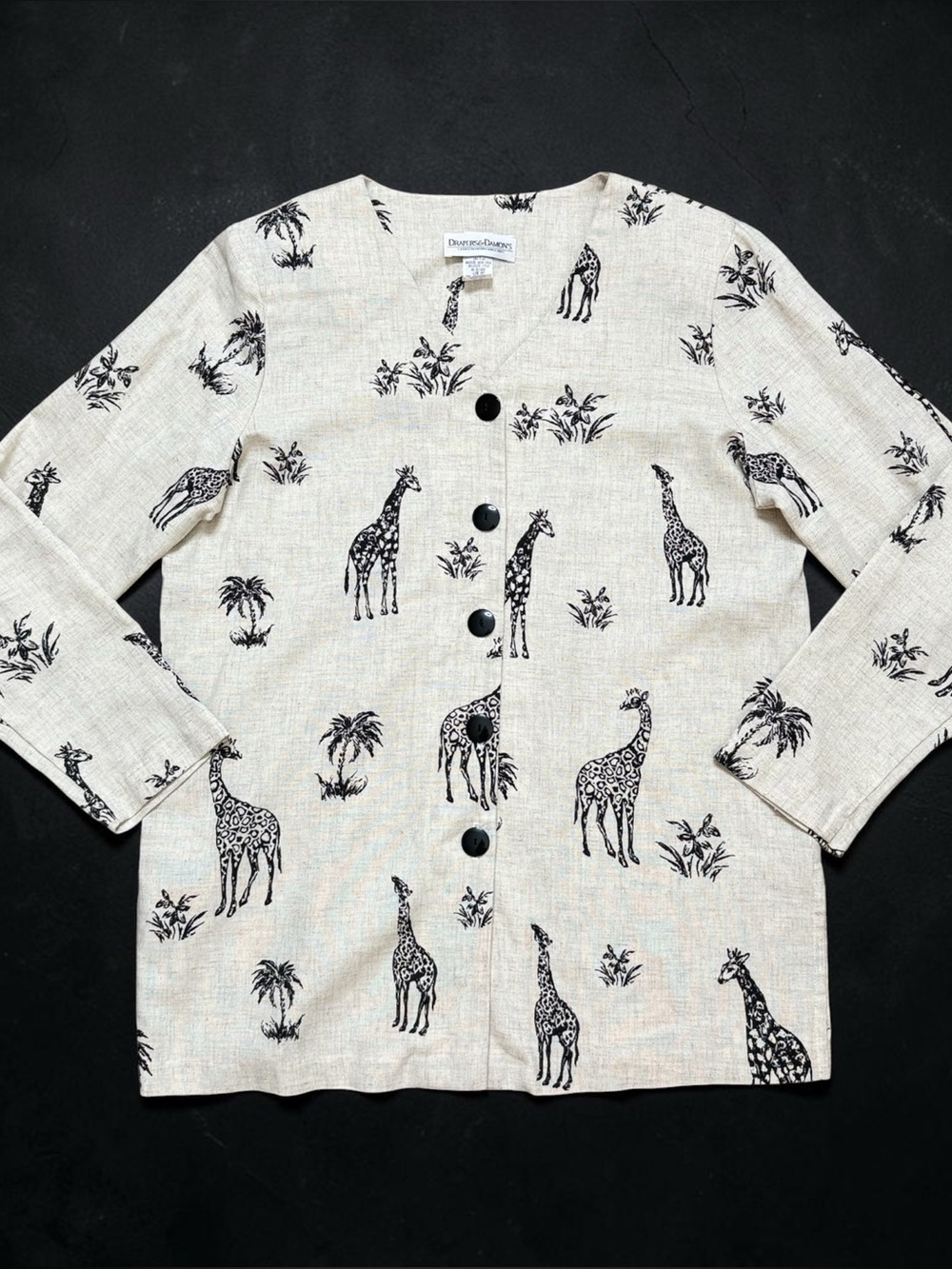 Draper's & Damon's Vintage Giraffe Blazer Jacket Shirt Top Blouse Safari Medium